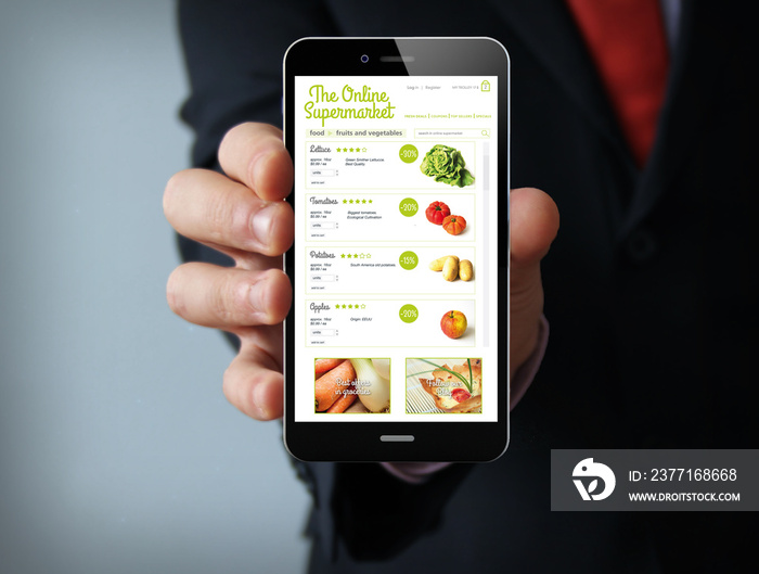 online supermarket businessman smartphone