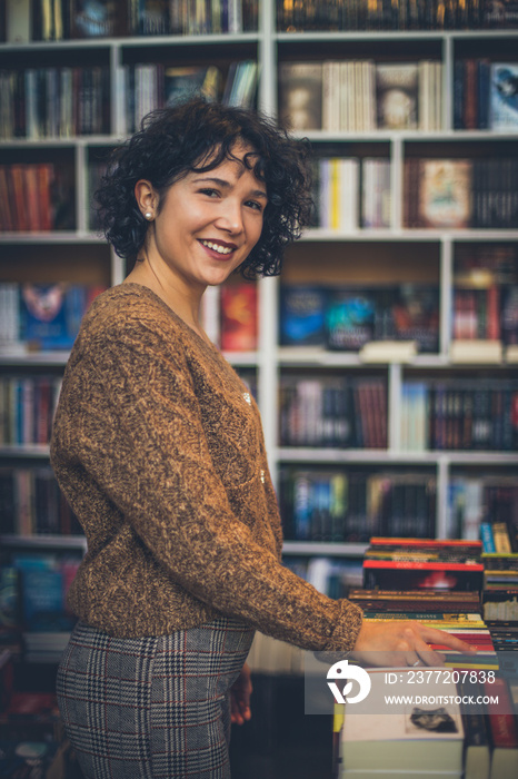 Woman in  library.