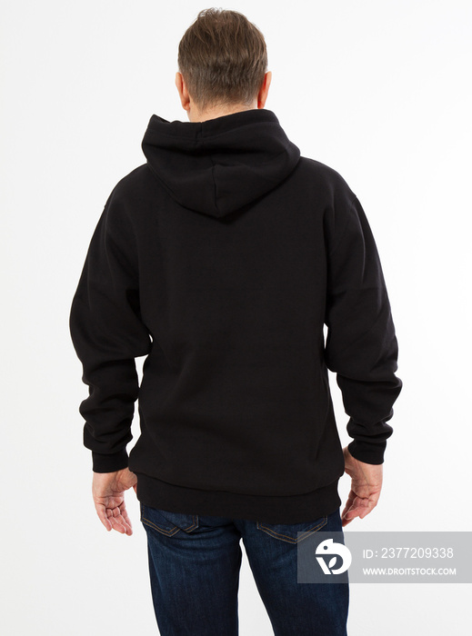 man in black pullover hoodie mockup - back view