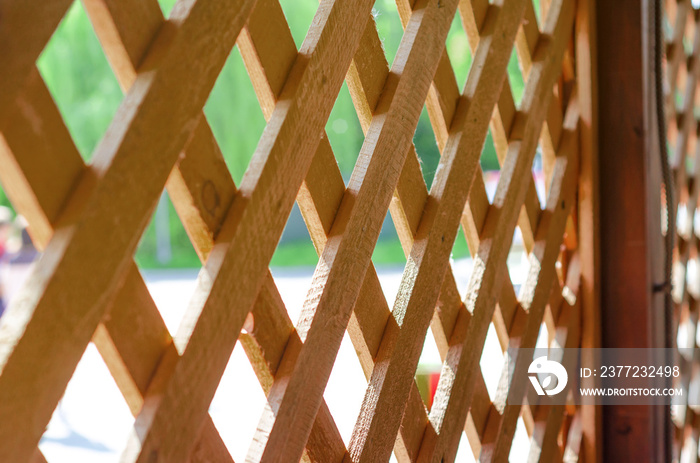 Wooden lattice wall in cafe