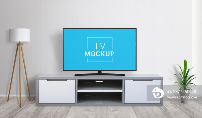 TV mockup in living room. 3d render concept