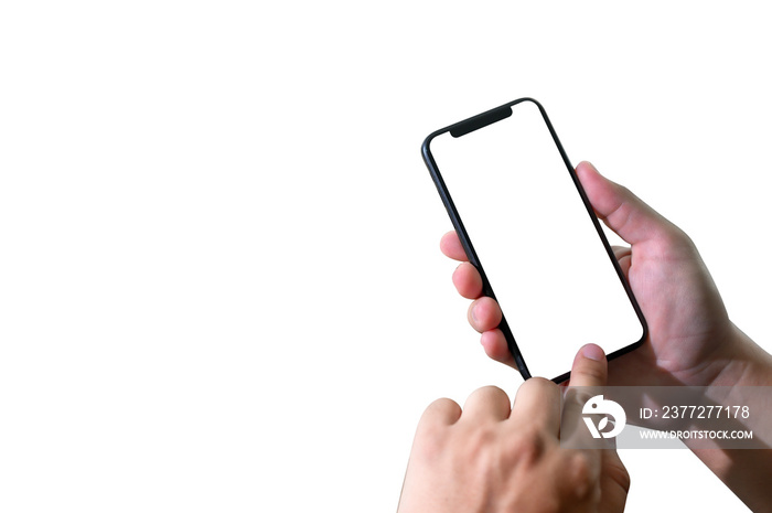 Mockup hands holding mobile phone with blank screen