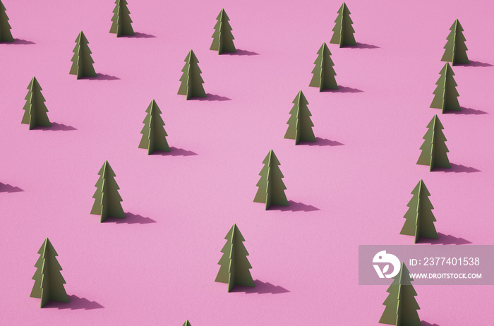 Rows of green conifer tree mockups