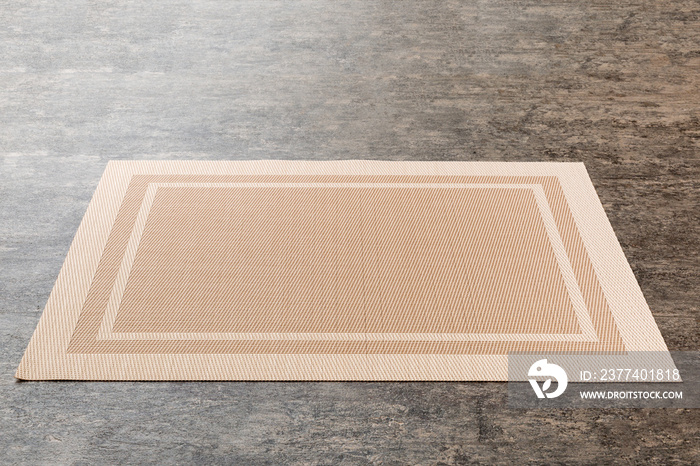 Perspective view of brown tablecloth for food on cement background. Empty space for your design