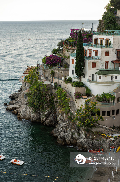 Beautiful blooming Italian courtyard at a seaside villa