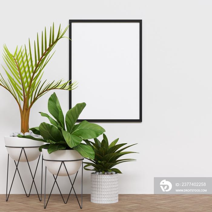 Frame and Poster Mockup with Plants Decoration