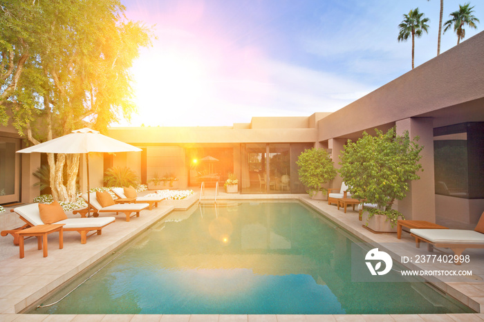 Pool area in luxurious house