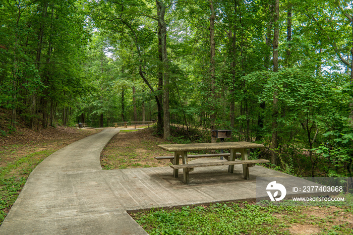 Picnic tables and grills at the park