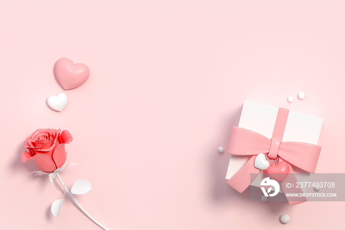 Valentines gift template blank card with old rose color rose on pastel background 3d rendering. 3d i