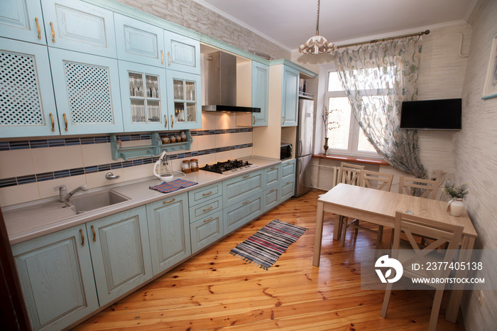 Small kitchen in a cramped apartment.Kitchen room in a Russian prefabricated house.