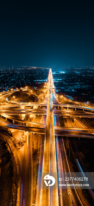 Expressway top view, Road traffic an important infrastructure in Thailand. Road and Roundabout, mult