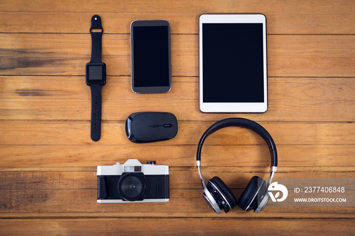 Overhead view of technologies on table