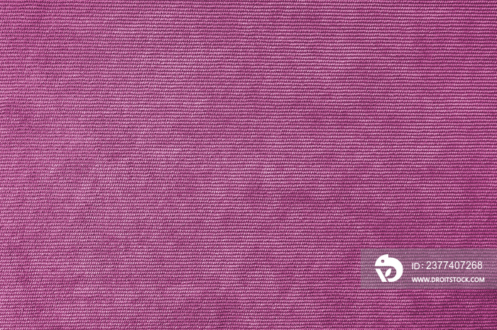 Texture background of velours pink fabric. Upholstery velveteen texture fabric, corduroy furniture t