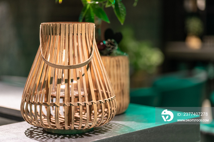 Decorating hanging lantern lamps in wooden wicker made from bamboo