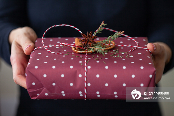 Idea for zero waste eco-friendly wrap of christmas presents for family. Only natural eco materials, 