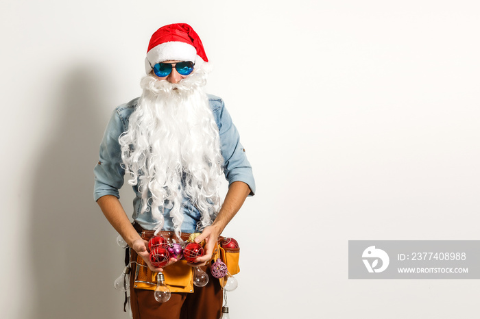 Santa with construction tools, santa repairman