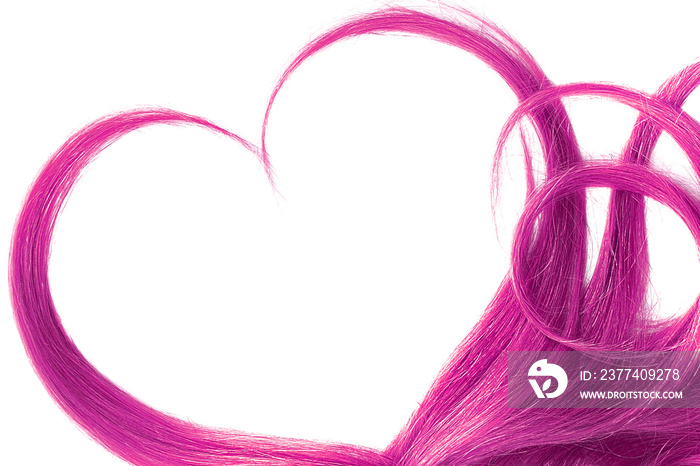 Pink hair in shape of heart, isolated on white background