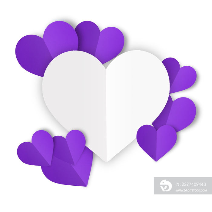 Purple paper hearts isolated on transparent background. Valentines day.