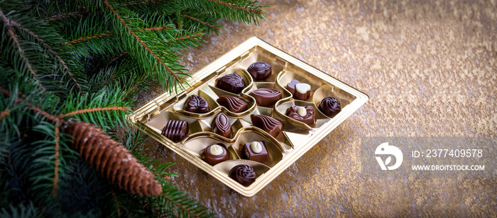 chocolate pralines with Christmas tree