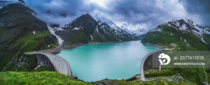 Beautiful view of dam At Mooserboden Lake in Austria