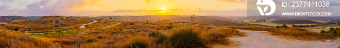 Sunrise panorama of Tel Lachish, and countryside