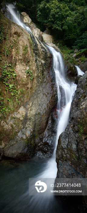 Mountain waterfall vertical panorama