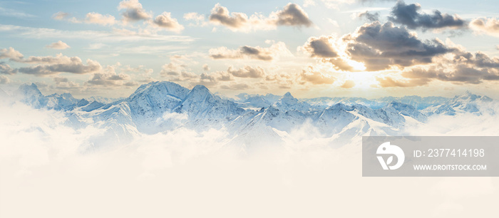 Panorama of winter mountains with blue sky in Caucasus region,Elbrus mountain, Russia