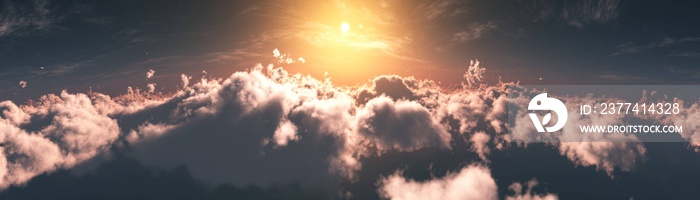 Beautiful clouds, panorama of clouds, above the clouds, clouds from above, flying above