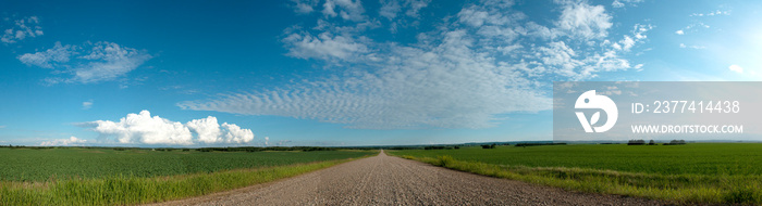 Alberta Road Panorama in the sunshine with beautiful clouds