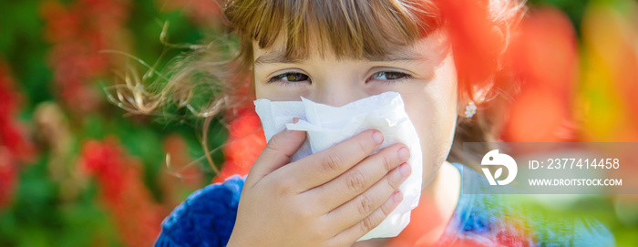 Seasonal allergy in a child. Coryza. Selective focus.