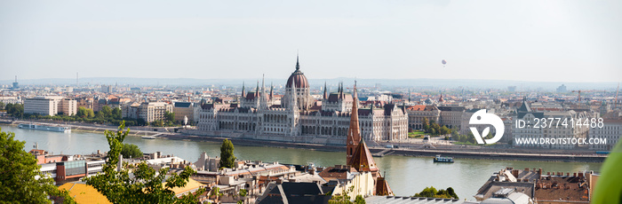 Beautiful landmarks and buildings in Budapest, Hungary. The hungarian parlament building and fishermans castle. Nice drone shots of the city.