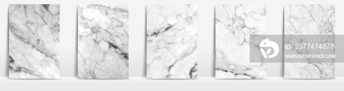 Marble collection abstract pattern texture white and grey background.