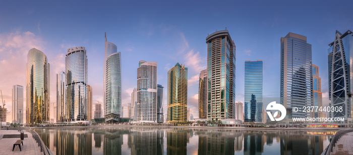 Jumeirah Lakes Towers in Dubai during sunny morning