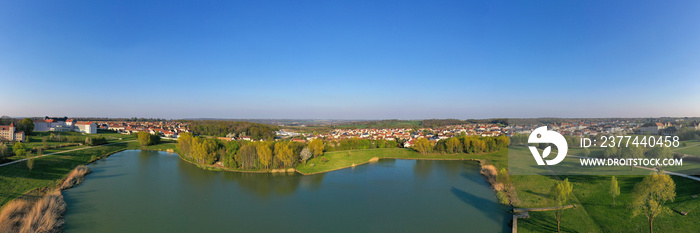 Panoramic aerial view of Lake Magny-le-Hongre