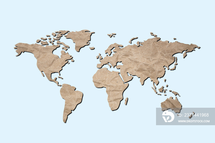 brown crumpled paper texture world map