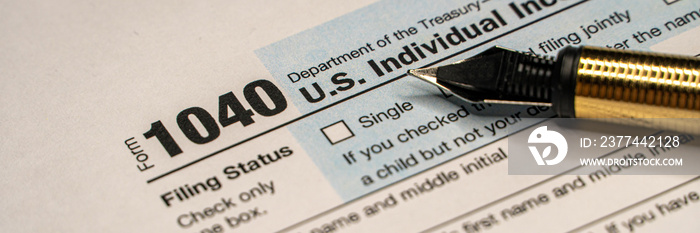 Tax forms 1040. U.S Individual Income Tax Return. wide banner