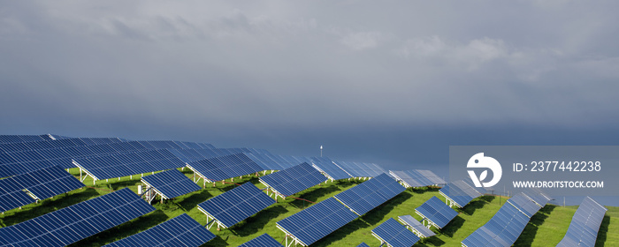 Solar power station with blue sky on background