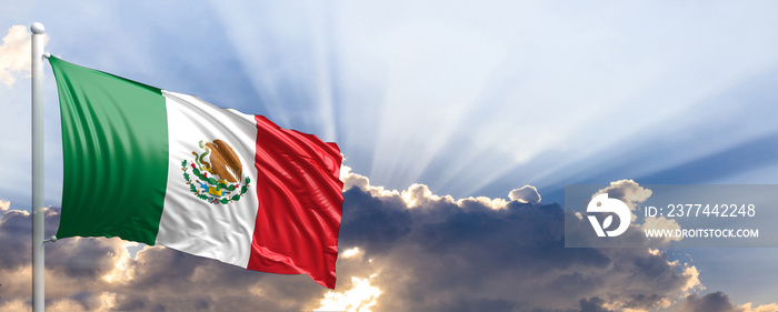 Mexico flag on blue sky. 3d illustration