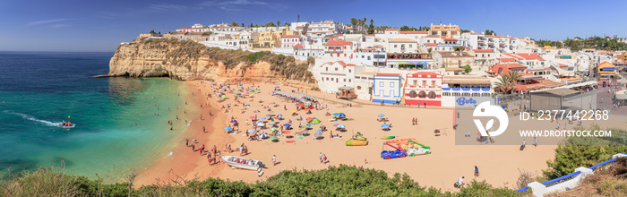 Beach life in Carvoeiro at the Algarve Coast in Portugal