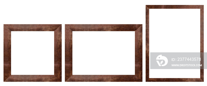 Set of Brown wood frame or photo frame isolated on white background. Object with clipping path