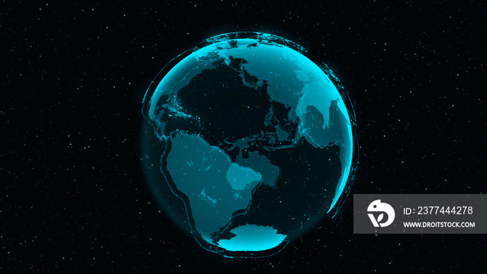 3D Digital Earth shows concept of global network connection of international people in global business rotating in stars and space background. Modern information technology and globalization concept.