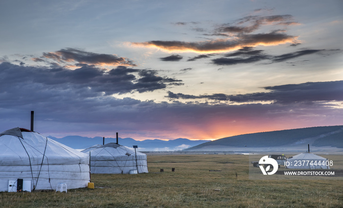 mongolian gers in a landscape