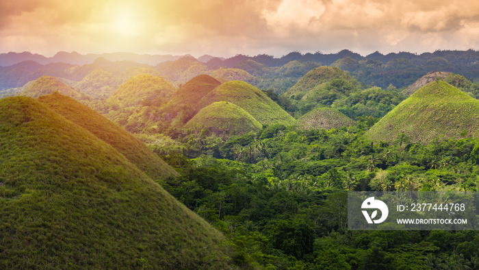 Chocolate hills Bohol Island, Chocolate hills geological formation, Bohol, Philippines.