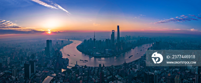 Panorama of sunset with Shanghai city view