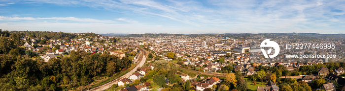 Aerial view of Brive La Gaillarde, in autumn, in Nouvelle-Aquitaine, Limousin, France