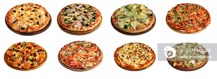 Set of different pizzas isolated on white