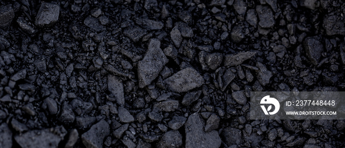 Natural black coals for background. Industrial coals.  Heap of black coal, closeup view. Mineral deposits. Coal Mine, Black Color, Coal lumps.