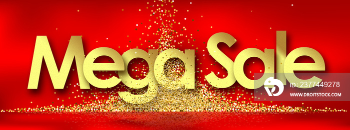 mega sale in golden stars and red background