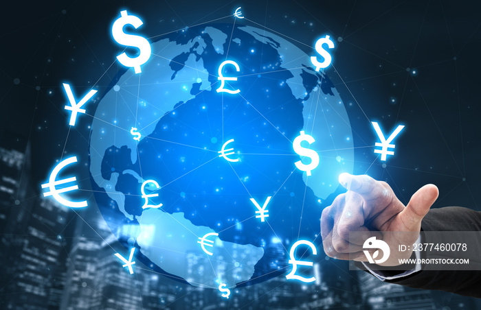 Currency Exchange Global Foreign Money Finance - International forex market with different world currency symbol conversion.