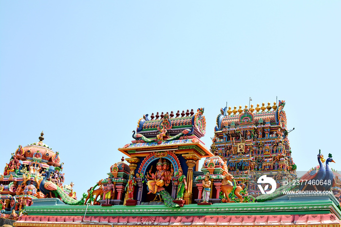 Beautiful view of colorful gopura in the Hindu Kapaleeshwarar Temple, Chennai, Tamil Nadu, South India